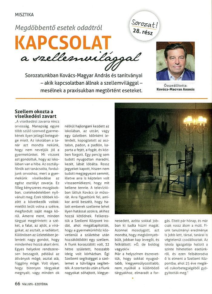 Kapcsolat a szellemvilággal – Kovács-Magyar András a Nők Lapja Ezotéria - Misztika rovatában 