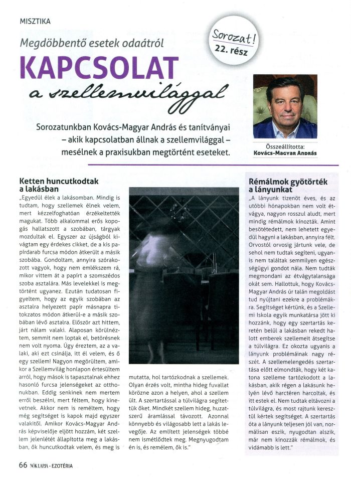 Kapcsolat a szellemvilággal – Kovács-Magyar András a Nők Lapja Ezotéria - Misztika rovatában - 2023. július