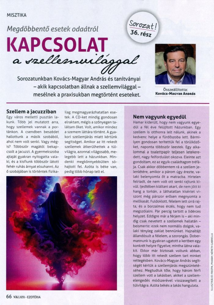 Kapcsolat a szellemvil&aacute;ggal &ndash; Kov&aacute;cs-Magyar Andr&aacute;s a Nők Lapja Ezot&eacute;ria - Misztika rovat&aacute;ban - 2025. november