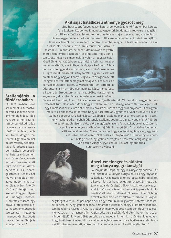 Kapcsolat a szellemvil&aacute;ggal &ndash; Kov&aacute;cs-Magyar Andr&aacute;s a Nők Lapja Ezot&eacute;ria - Misztika rovat&aacute;ban - 2026.